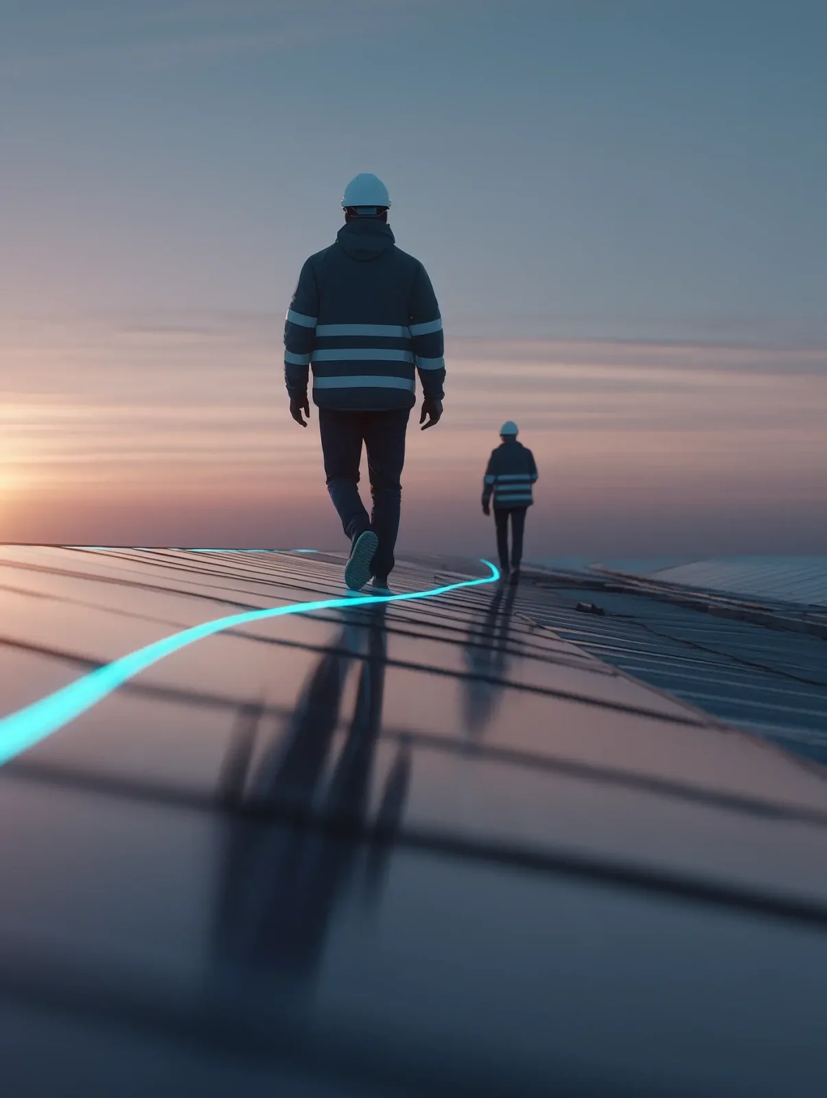 Workmen fitting solar panels