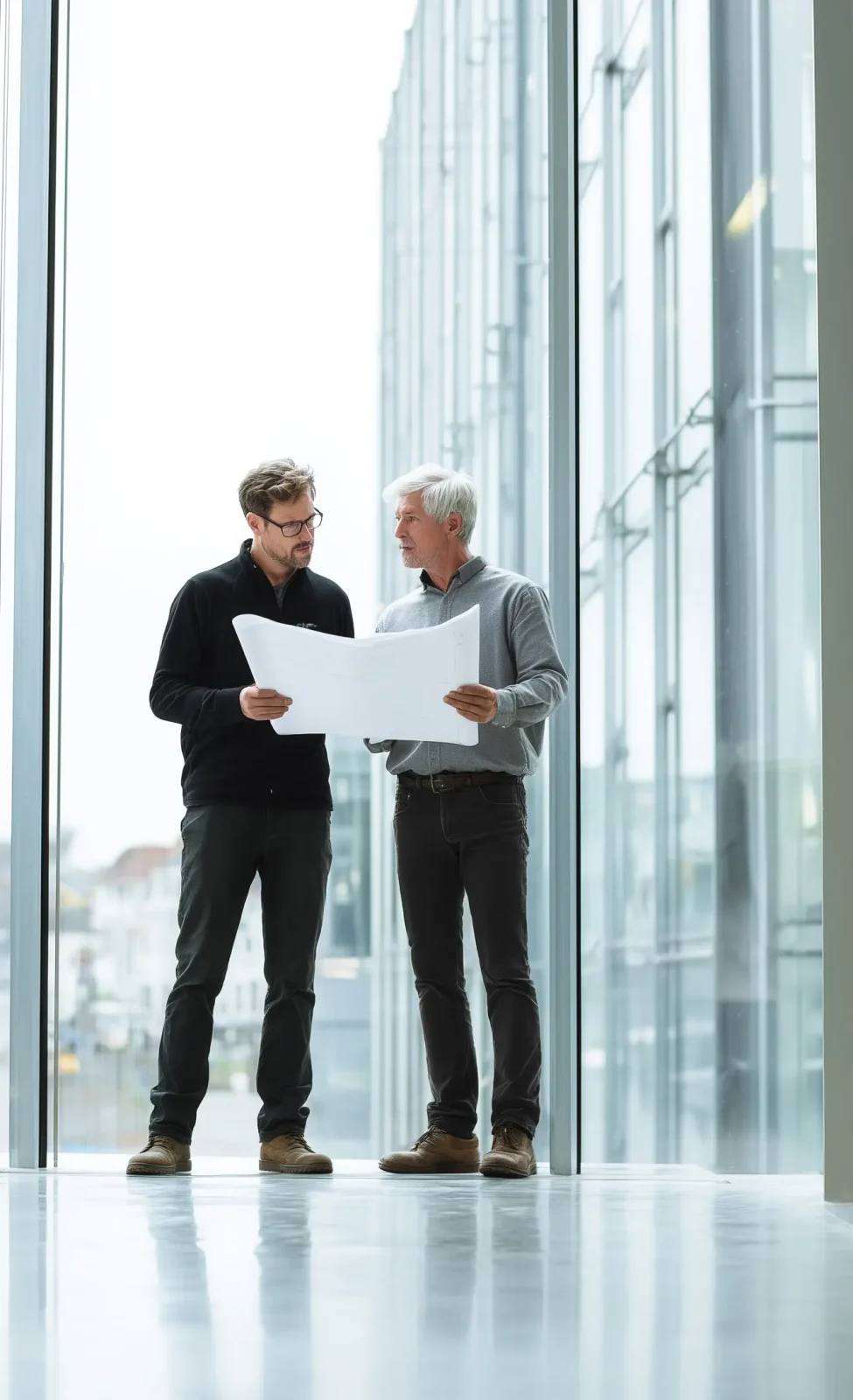 Senior engineers looking at plans